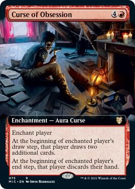 Curse of Obsession (Extended Art) trading card from Commander: Innistrad: Midnight Hunt Curse of Obsession (Extended Art) - Commander: Innistrad: Midnight Hunt Magic: The Gathering trading card