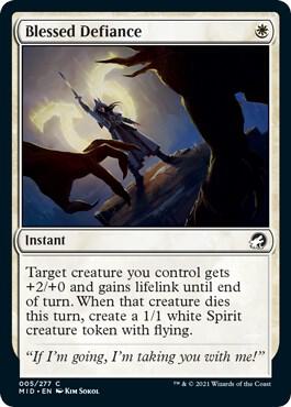 Blessed Defiance trading card from Innistrad: Midnight Hunt Blessed Defiance - Innistrad: Midnight Hunt Magic: The Gathering trading card