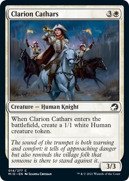 Clarion Cathars trading card from Innistrad: Midnight Hunt Clarion Cathars - Innistrad: Midnight Hunt Magic: The Gathering trading card