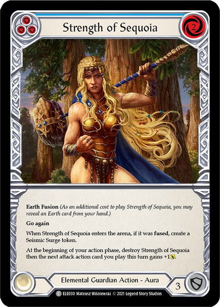 Strength of Sequoia (Blue) trading card from Tales of Aria Strength of Sequoia (Blue) - Tales of Aria Flesh and Blood trading card