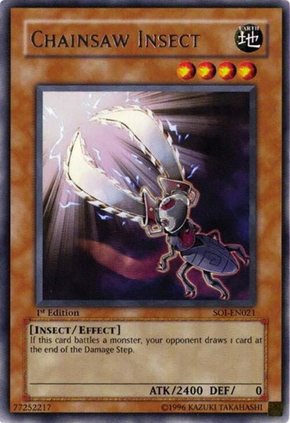 Chainsaw Insect trading card from Shadow of Infinity Chainsaw Insect - Shadow of Infinity YuGiOh trading card