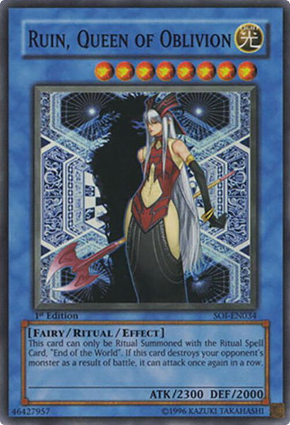 Ruin, Queen of Oblivion trading card from Shadow of Infinity Ruin, Queen of Oblivion - Shadow of Infinity YuGiOh trading card