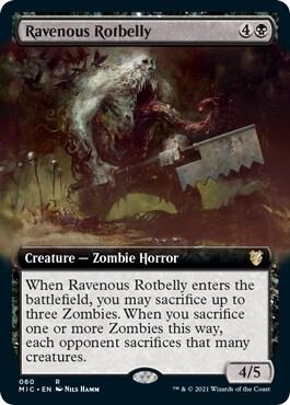 Ravenous Rotbelly (Extended Art) trading card from Commander: Innistrad: Midnight Hunt Ravenous Rotbelly (Extended Art) - Commander: Innistrad: Midnight Hunt Magic: The Gathering trading card