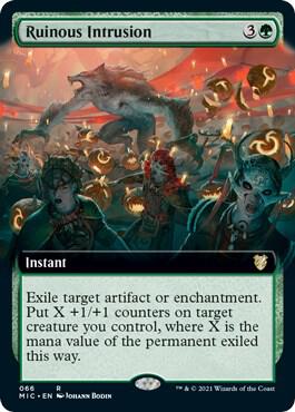 Ruinous Intrusion (Extended Art) trading card from Commander: Innistrad: Midnight Hunt Ruinous Intrusion (Extended Art) - Commander: Innistrad: Midnight Hunt Magic: The Gathering trading card