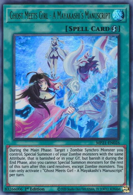 Ghost Meets Girl - A Mayakashi's Manuscript - 2021 Tin of Ancient Battles YuGiOh trading card