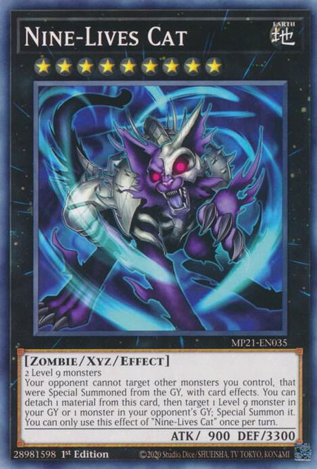 Nine-Lives Cat trading card from 2021 Tin of Ancient Battles Nine-Lives Cat - 2021 Tin of Ancient Battles YuGiOh trading card