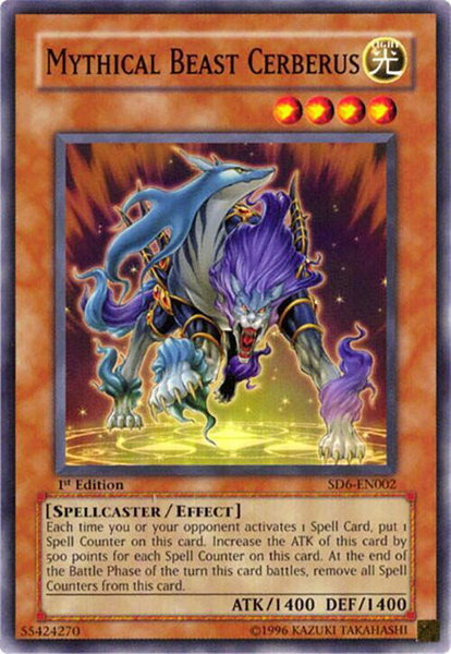 Mythical Beast Cerberus trading card from Structure Deck: Spellcaster's Judgment Mythical Beast Cerberus - Structure Deck: Spellcaster's Judgment YuGiOh trading card