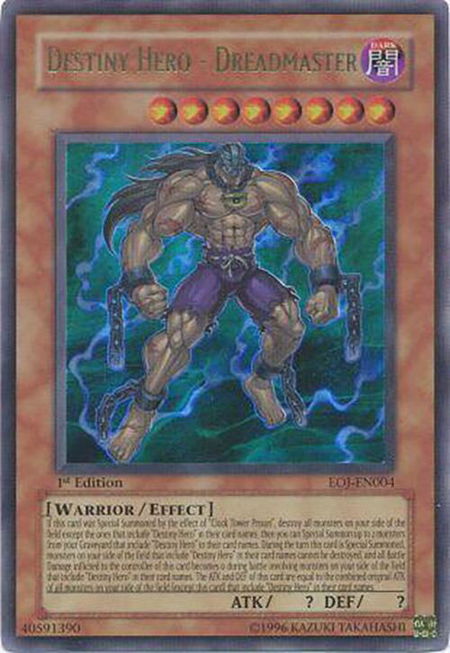 Destiny Hero - Dreadmaster trading card from Enemy of Justice Destiny Hero - Dreadmaster - Enemy of Justice YuGiOh trading card