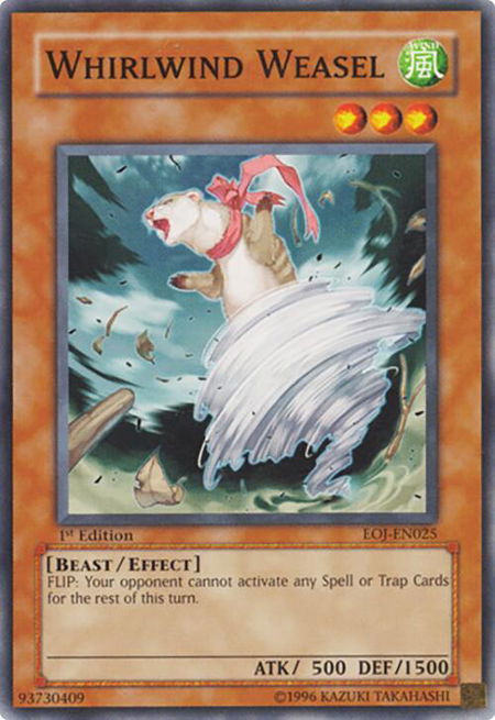 Whirlwind Weasel trading card from Enemy of Justice Whirlwind Weasel - Enemy of Justice YuGiOh trading card