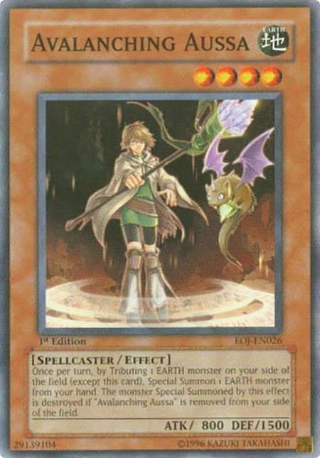 Avalanching Aussa trading card from Enemy of Justice Avalanching Aussa - Enemy of Justice YuGiOh trading card