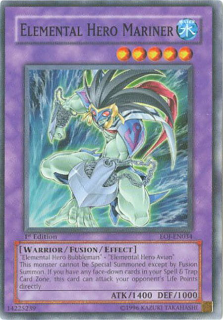 Elemental Hero Mariner trading card from Enemy of Justice Elemental Hero Mariner - Enemy of Justice YuGiOh trading card