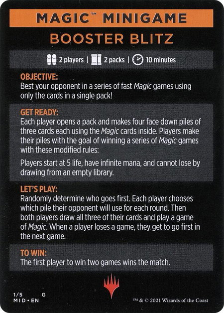 Magic Minigame: Booster Blitz trading card from Innistrad: Midnight Hunt Magic Minigame: Booster Blitz - Innistrad: Midnight Hunt Magic: The Gathering trading card