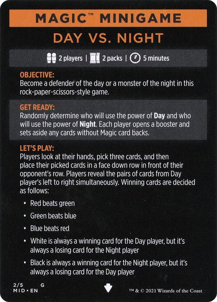 Magic Minigame: Day Vs. Night - Innistrad: Midnight Hunt Magic: The Gathering trading card