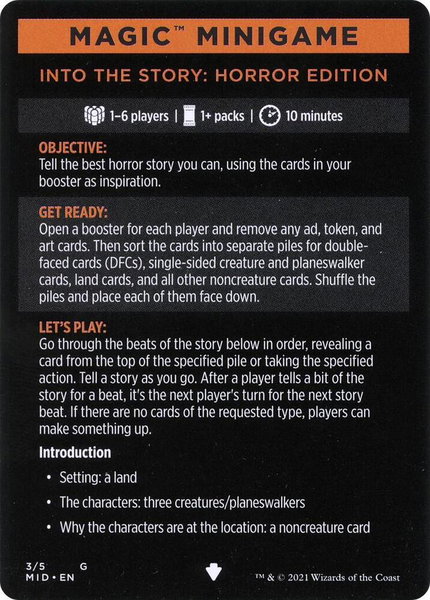 Magic Minigame: Into the Story: Horror Edition trading card from Innistrad: Midnight Hunt Magic Minigame: Into the Story: Horror Edition - Innistrad: Midnight Hunt Magic: The Gathering trading card