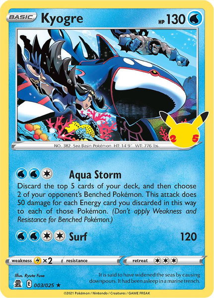 Kyogre trading card from Celebrations Kyogre - Celebrations Pokémon trading card