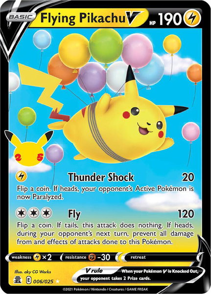 Flying Pikachu V trading card from Celebrations Flying Pikachu V - Celebrations Pokémon trading card