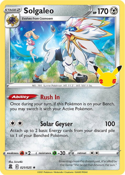 Solgaleo trading card from Celebrations Solgaleo - Celebrations Pokémon trading card