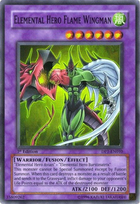 Elemental HERO Flame Wingman trading card from Duelist Pack 1: Jaden Yuki Elemental HERO Flame Wingman - Duelist Pack 1: Jaden Yuki YuGiOh trading card