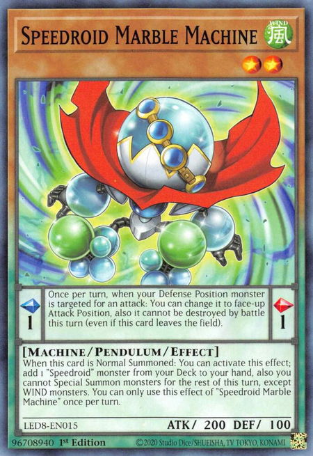 Speedroid Marble Machine trading card from Legendary Duelists: Synchro Storm Speedroid Marble Machine - Legendary Duelists: Synchro Storm YuGiOh trading card