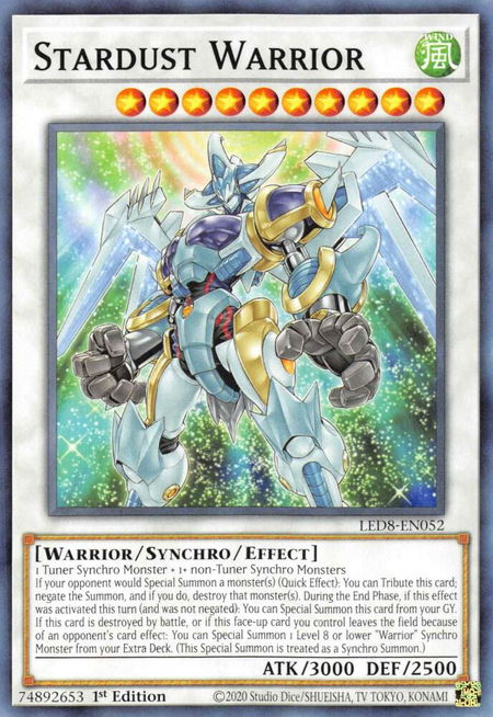 Stardust Warrior trading card from Legendary Duelists: Synchro Storm Stardust Warrior - Legendary Duelists: Synchro Storm YuGiOh trading card