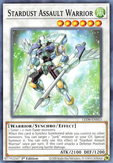 Stardust Assault Warrior trading card from Legendary Duelists: Synchro Storm Stardust Assault Warrior - Legendary Duelists: Synchro Storm YuGiOh trading card
