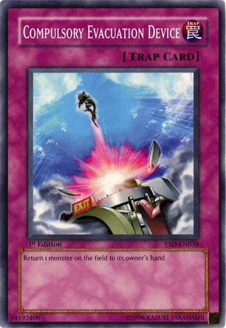 Compulsory Evacuation Device trading card from Starter Deck 2006 Compulsory Evacuation Device - Starter Deck 2006 YuGiOh trading card