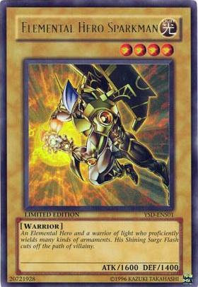 Elemental HERO Sparkman trading card from Starter Deck 2006 Elemental HERO Sparkman - Starter Deck 2006 YuGiOh trading card