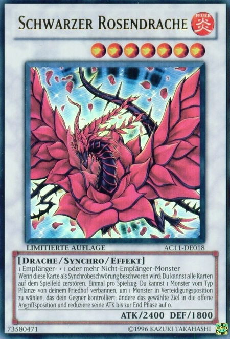 Black Rose Dragon (German) - "Schwarzer Rosendrache" trading card from Advent Calendar 2011 (Adventskalender) Black Rose Dragon (German) - "Schwarzer Rosendrache" - Advent Calendar 2011 (Adventskalender) YuGiOh trading card