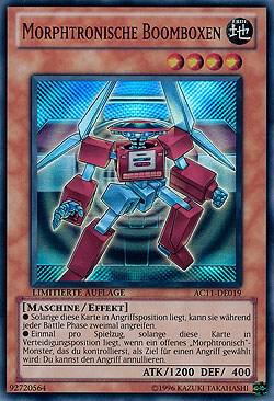 Morphtronic Boomboxen (German) - "Morphtronische Boomboxen" trading card from Advent Calendar 2011 (Adventskalender) Morphtronic Boomboxen (German) - "Morphtronische Boomboxen" - Advent Calendar 2011 (Adventskalender) YuGiOh trading card