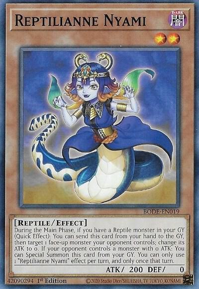 Reptilianne Nyami trading card from Burst of Destiny Reptilianne Nyami - Burst of Destiny YuGiOh trading card