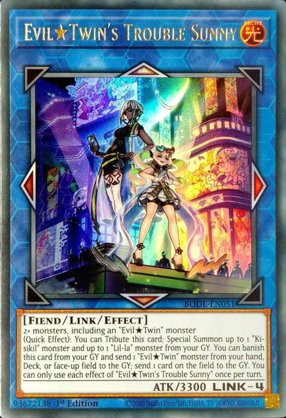 Evil Twin's Trouble Sunny trading card from Burst of Destiny Evil Twin's Trouble Sunny - Burst of Destiny YuGiOh trading card