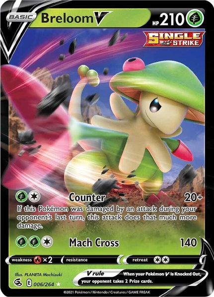 Breloom V trading card from SWSH08: Fusion Strike Breloom V - SWSH08: Fusion Strike Pokémon trading card