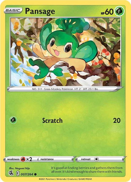 Pansage trading card from SWSH08: Fusion Strike Pansage - SWSH08: Fusion Strike Pokémon trading card
