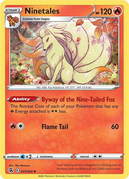 Ninetales (31) trading card from SWSH08: Fusion Strike Ninetales (31) - SWSH08: Fusion Strike Pokémon trading card
