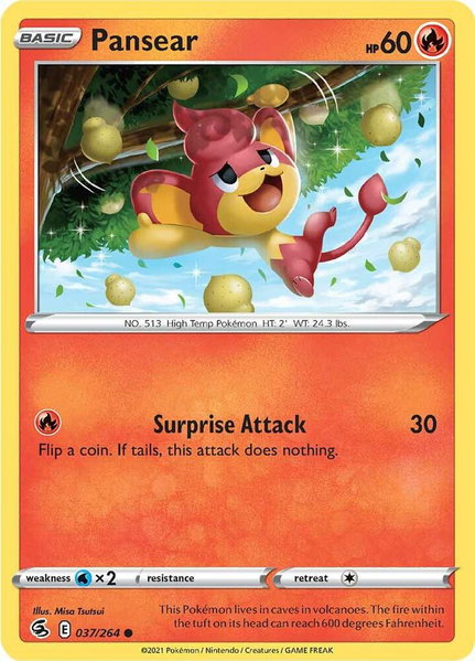 Pansear trading card from SWSH08: Fusion Strike Pansear - SWSH08: Fusion Strike Pokémon trading card