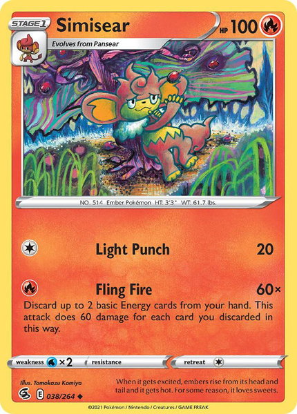 Simisear trading card from SWSH08: Fusion Strike Simisear - SWSH08: Fusion Strike Pokémon trading card