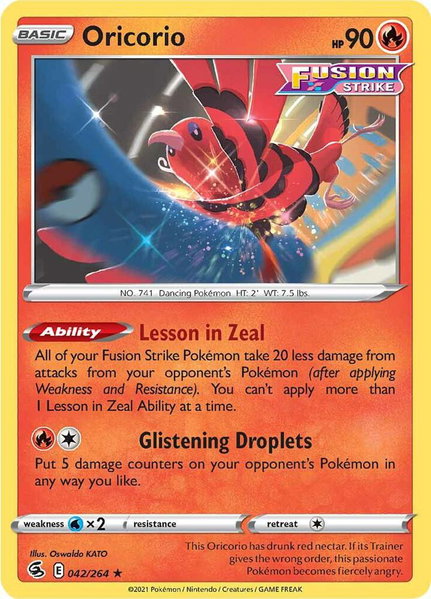 Oricorio trading card from SWSH08: Fusion Strike Oricorio - SWSH08: Fusion Strike Pokémon trading card