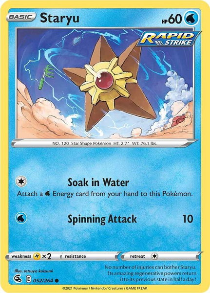 Staryu trading card from SWSH08: Fusion Strike Staryu - SWSH08: Fusion Strike Pokémon trading card