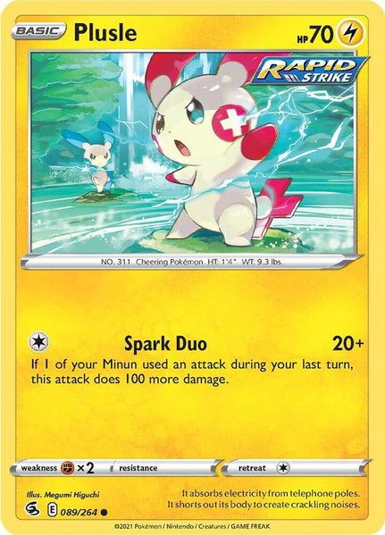 Plusle trading card from SWSH08: Fusion Strike Plusle - SWSH08: Fusion Strike Pokémon trading card