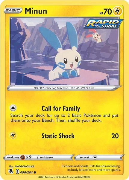 Minun trading card from SWSH08: Fusion Strike Minun - SWSH08: Fusion Strike Pokémon trading card