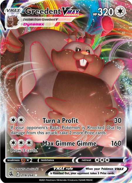 Greedent VMAX trading card from SWSH08: Fusion Strike Greedent VMAX - SWSH08: Fusion Strike Pokémon trading card
