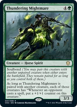 Thundering Mightmare trading card from Commander: Innistrad: Crimson Vow Thundering Mightmare - Commander: Innistrad: Crimson Vow Magic: The Gathering trading card