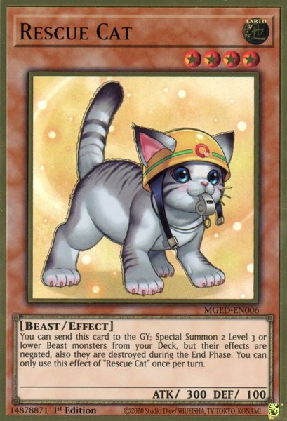 Rescue Cat (Alternate Art) trading card from Maximum Gold: El Dorado Rescue Cat (Alternate Art) - Maximum Gold: El Dorado YuGiOh trading card