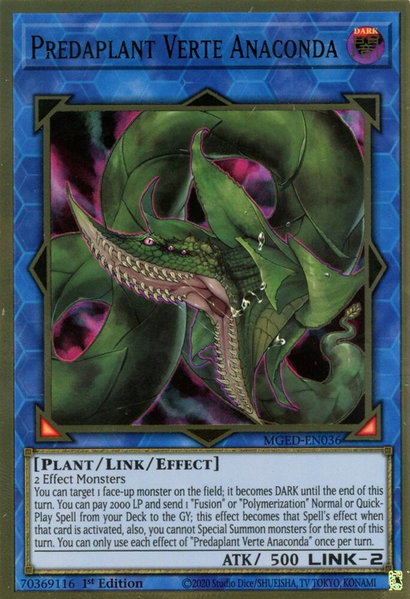 Predaplant Verte Anaconda trading card from Maximum Gold: El Dorado Predaplant Verte Anaconda - Maximum Gold: El Dorado YuGiOh trading card