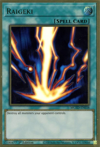 Raigeki trading card from Maximum Gold: El Dorado Raigeki - Maximum Gold: El Dorado YuGiOh trading card