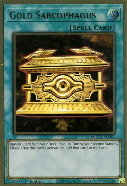Gold Sarcophagus trading card from Maximum Gold: El Dorado Gold Sarcophagus - Maximum Gold: El Dorado YuGiOh trading card