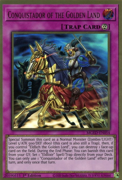Conquistador of the Golden Land trading card from Maximum Gold: El Dorado Conquistador of the Golden Land - Maximum Gold: El Dorado YuGiOh trading card