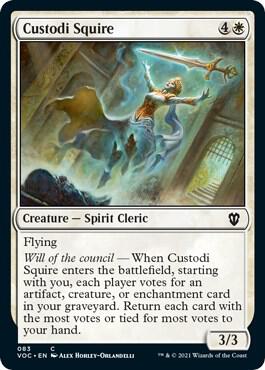 Custodi Squire trading card from Commander: Innistrad: Crimson Vow Custodi Squire - Commander: Innistrad: Crimson Vow Magic: The Gathering trading card