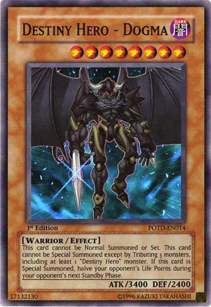 Destiny Hero - Dogma trading card from Power of the Duelist Destiny Hero - Dogma - Power of the Duelist YuGiOh trading card