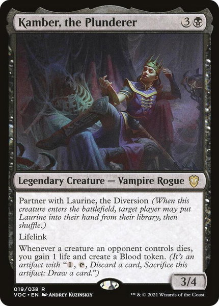 Kamber, the Plunderer trading card from Commander: Innistrad: Crimson Vow Kamber, the Plunderer - Commander: Innistrad: Crimson Vow Magic: The Gathering trading card